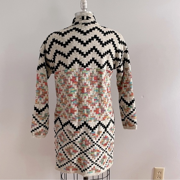 Debut Long Cardigan Duster Southwestern Graphic Sweater Open Front- Size Small - Picture 5 of 7